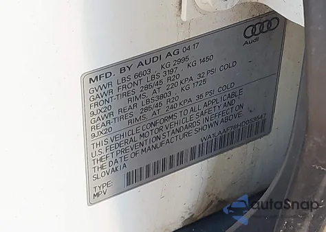 2017 Audi Q7 3.0T Premium из США, поврежденный, VIN WA1LAAF78HD053547